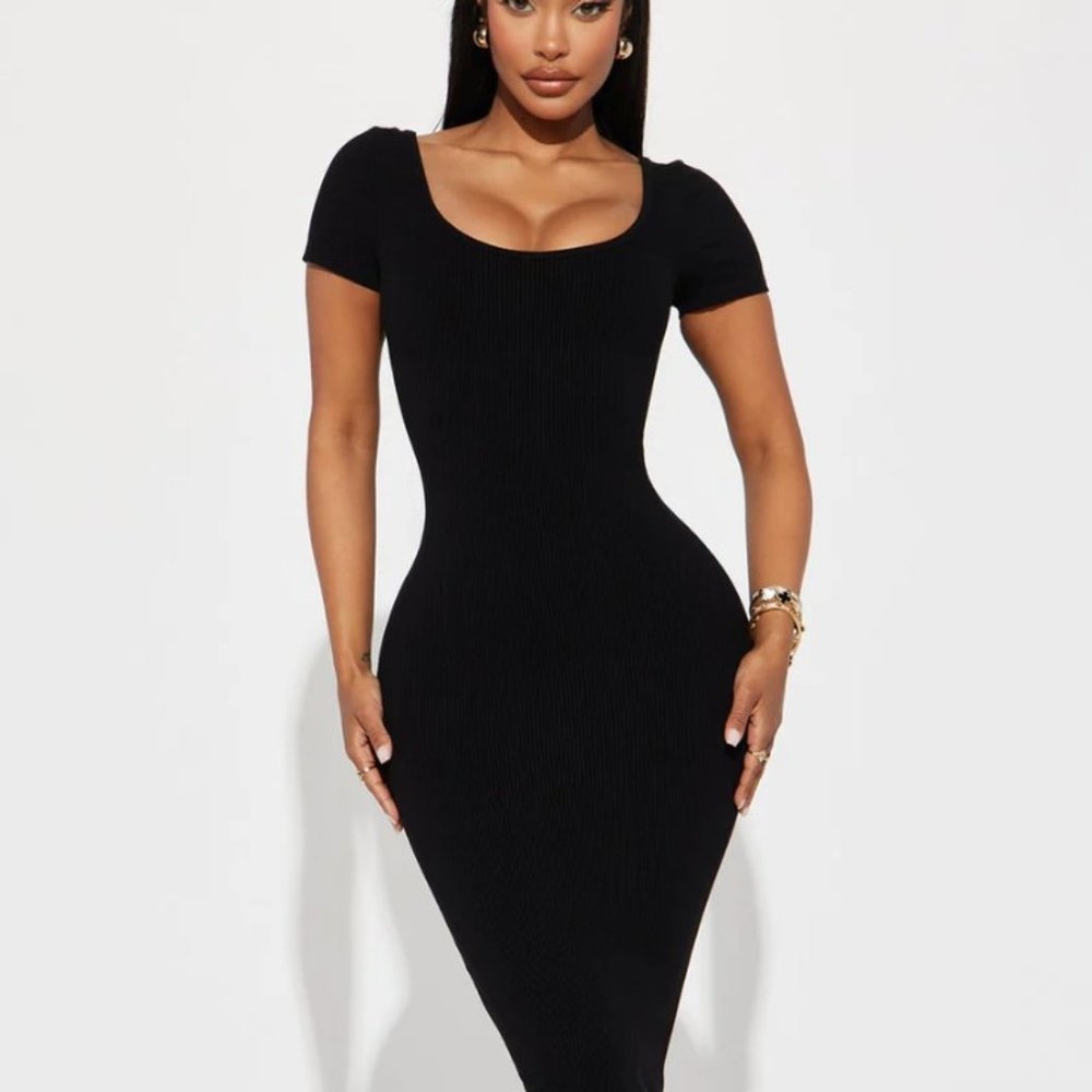 Black Bodycon Snatched Midi Dress FASHION NOVA